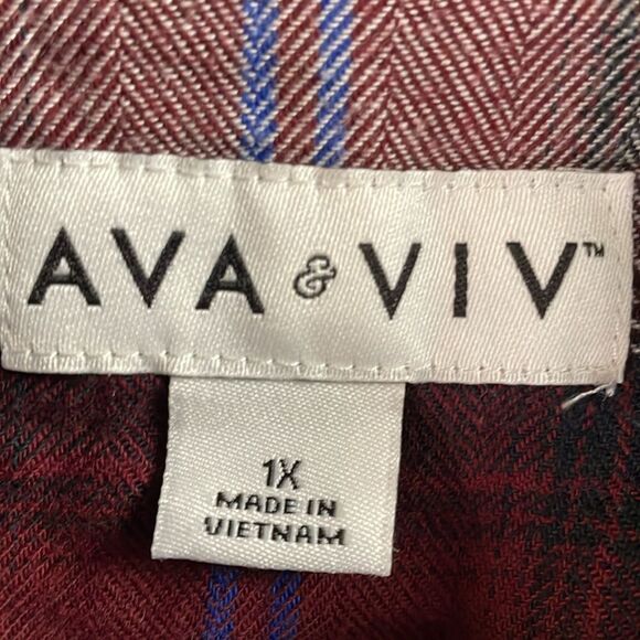 Ava & Viv Women’s Plaid Long Sleeve Button Up Down Shirt Sz 1X Red White Black - Picture 4 of 8